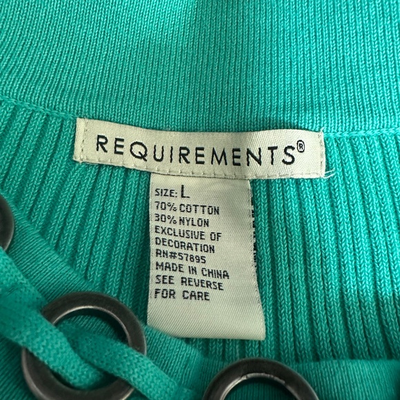 Requirements NWT Teal Green Boat Neck Embellished Ribbed Sweater Blouse Sz Large - Picture 8 of 8